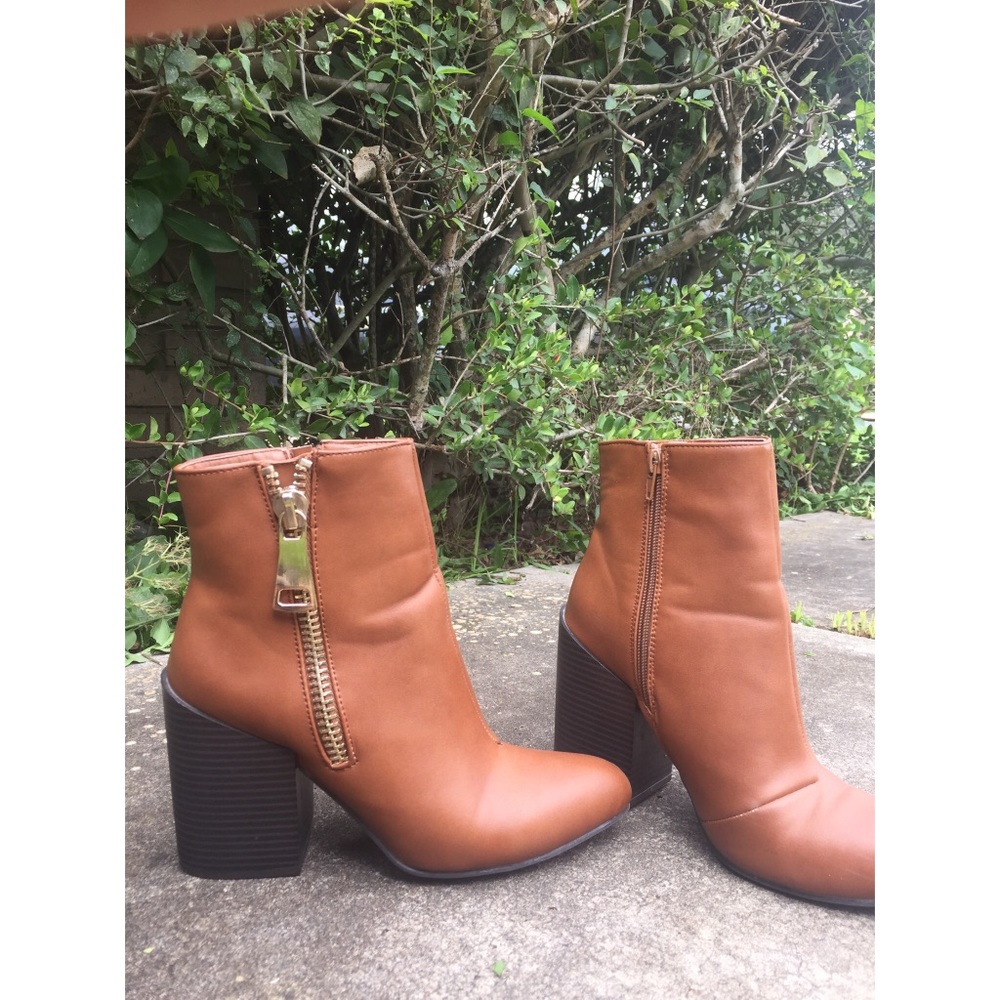 Tan leather booties